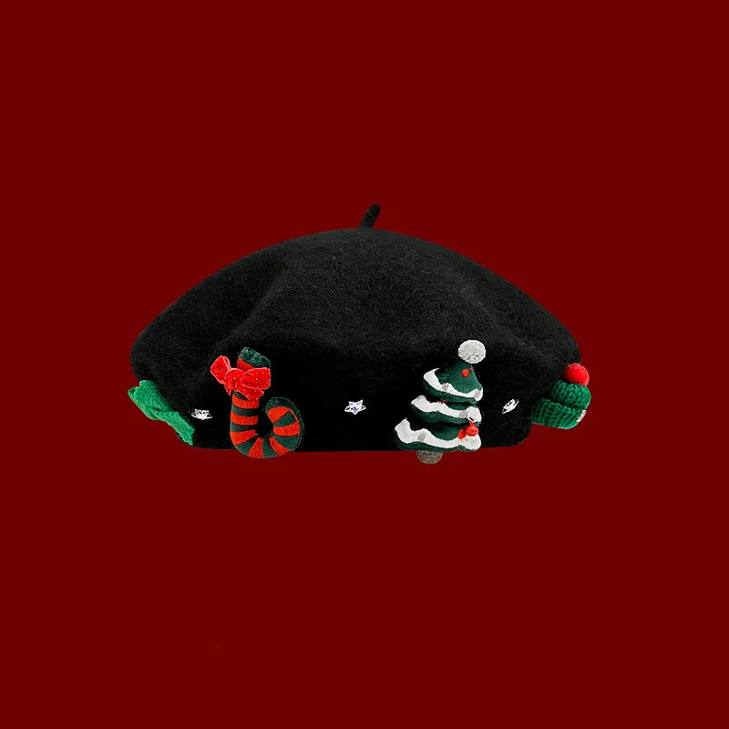 (Buy 1 Get 1) Women Cartoon Cute Three-Dimensional Christmas Tree Crutch Warm Beret