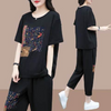 Women Summer Casual Short Sleeve T-Shirt And Loose Pants Graphic Printed Set