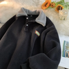 Corduroy Polo Collar Men Winter Fleece-Lined Thickened Lamb Wool Lapel Sweatshirt