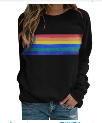 Fashion Women'S Multicolor Stripe Printed Round Neck Pullover Long Sleeve Sweatshirt