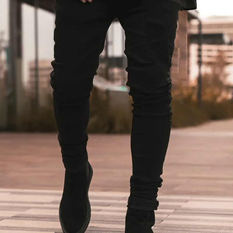 Men Fashion Mid Waist Skinny Jeans