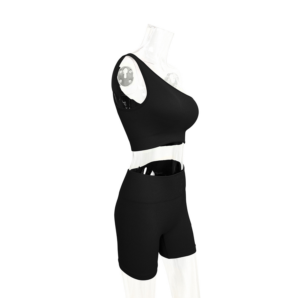 Women Fashion Basic Solidcolor Crop Top And Tight Shorts Sports Set