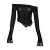 Summer Women Sexy Edgy Slim Fashion Off-Shoulder Long Sleeve Solid Mesh Blouse