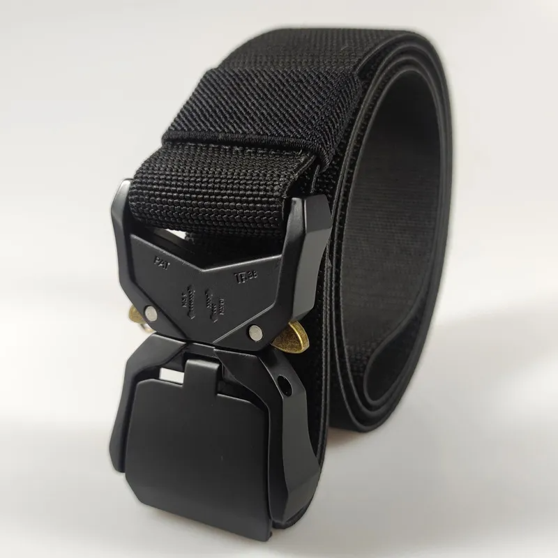 Men Fashion Casual Outdoor Solid Color Metal Buckle Tactical Woven Nylon Belt