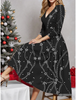 (Buy 1 Get 1) Women Fashion Casual Deep V Snowflake Print Christmas Dress