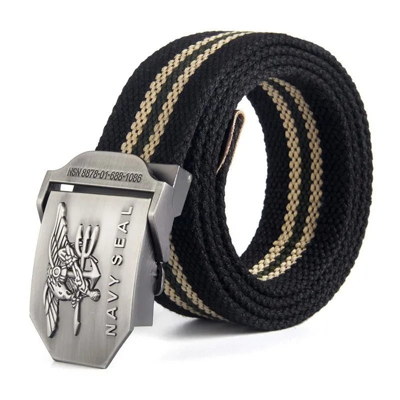 Fashion US Navy Seal Carving Metal Buckle Men Durable Canvas Belt