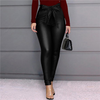 Women Fashion Solid Color High Waist Sash PU Pants