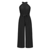 Women Solid Color Halter Neck Pleated Waist Fashion Wide Leg Jumpsuit