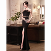 Evening Women Temperament Solid Color Off-The-Shoulder Fishtail Slit Wedding Dress