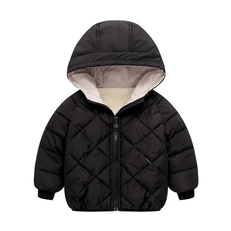 Winter Kids Rhombus Pattern Long-Sleeve Hooded Coat