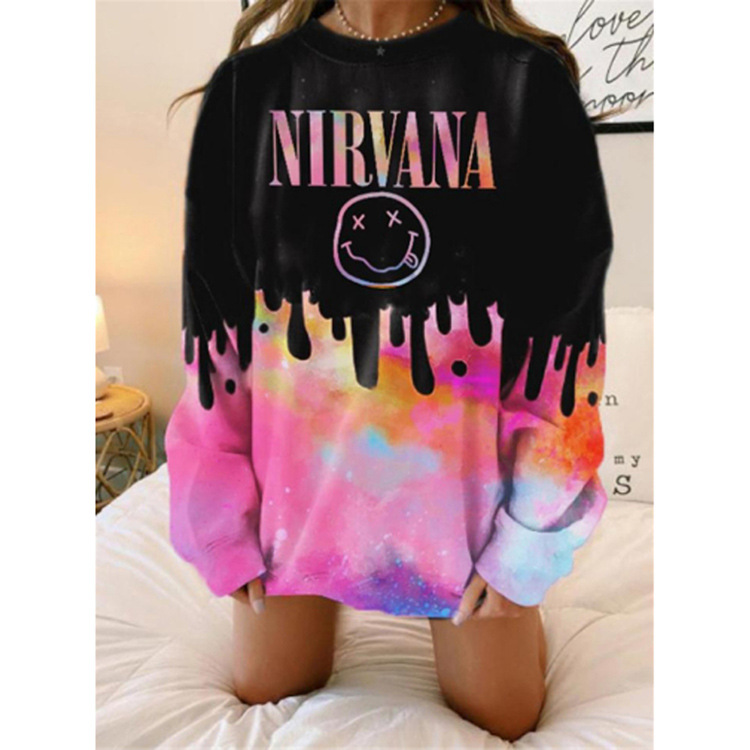 Autumn Winter Women Round Neck Letter Printed Loose Sweatshirt