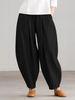 Women'S Fashion Casual Cotton Linen Elastic Waist Harem Wide Leg Pants