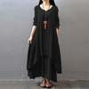 Women Ramadan /Eid Fashion Literary Solid Color Linen Long Sleeve V Neck Irregular Dress