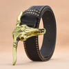 Men Fashion Casual Personality Ngau Tau PU Rivet Metal Buckle Embossed Belt