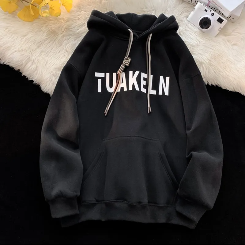 Men'S Casual Letter Print Hooded Retro Loose Hoodies