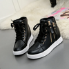 Women Fashion Solid Color Side Zipper Lace-Up Round Head Thick-Soled Sneakers