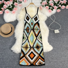 2 Pieces Women Fashion Summer Vacation Boho Style Color Blocking Knitted Sundress