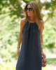 Women Fashion Casual Solid Color Halter Neck Loose Long Dress