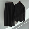 Women Casual Solid Color Linen Cotton Long Sleeve Blouse And Wide Leg Pants Set