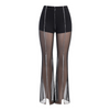 Women Fashion Edgy Mid-Waist See-Through Slit Black Flare Pants