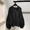 Fashion Young Women Large Size Solid Color V-Neck Puff Sleeve Loose Hoodie