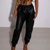 Summer Women Fashion Elastic Waist Casual Solid Color PU Leather Pants