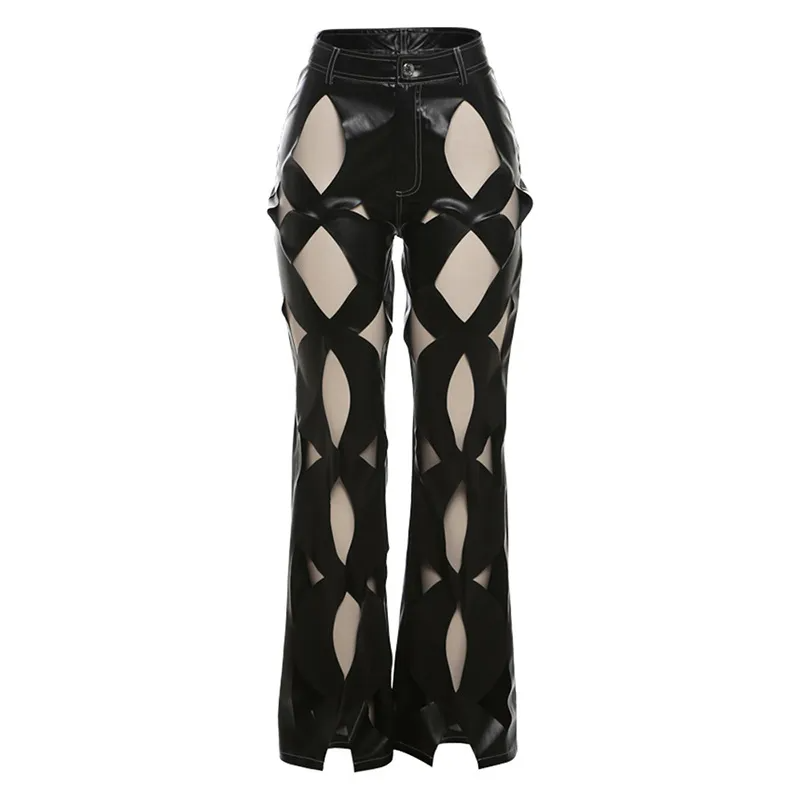 Women Sexy Cutout Pu Leather Pants