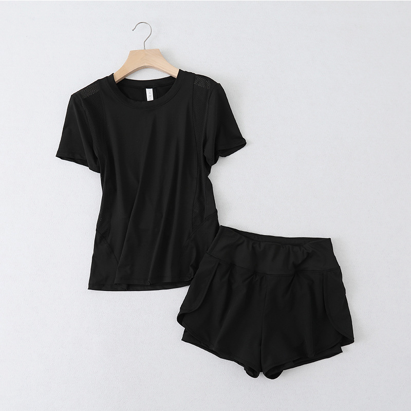 Women Fashion Casual Solid Color Short Sleeve Top Loose Shorts Sports 2pcs Set