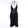 Women Fashion Sexy Solid Color Halter Neck Cut Out Ruffled Dress