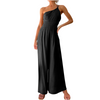 Women Single Strap Ruched High Waist Casual Wide Leg Jumpsuit