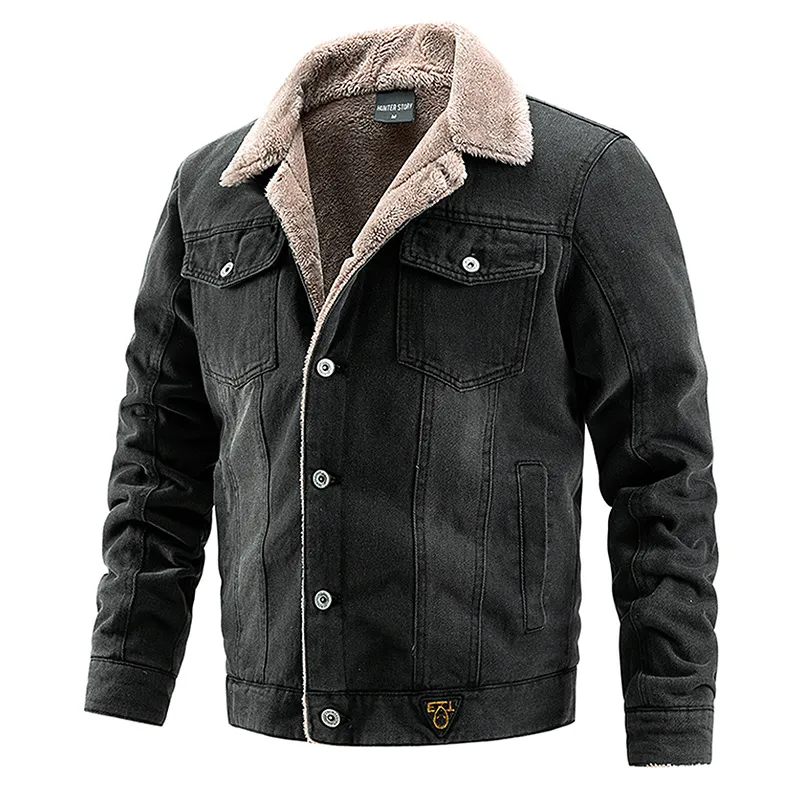 Men Autumn Winter Fashion Casual Simple Single-Breasted Lapel Button Denim Coat