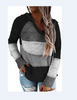 Women Casual Loose V-Neck Hollow Pullover Stripe Hooded Knitted Sweater