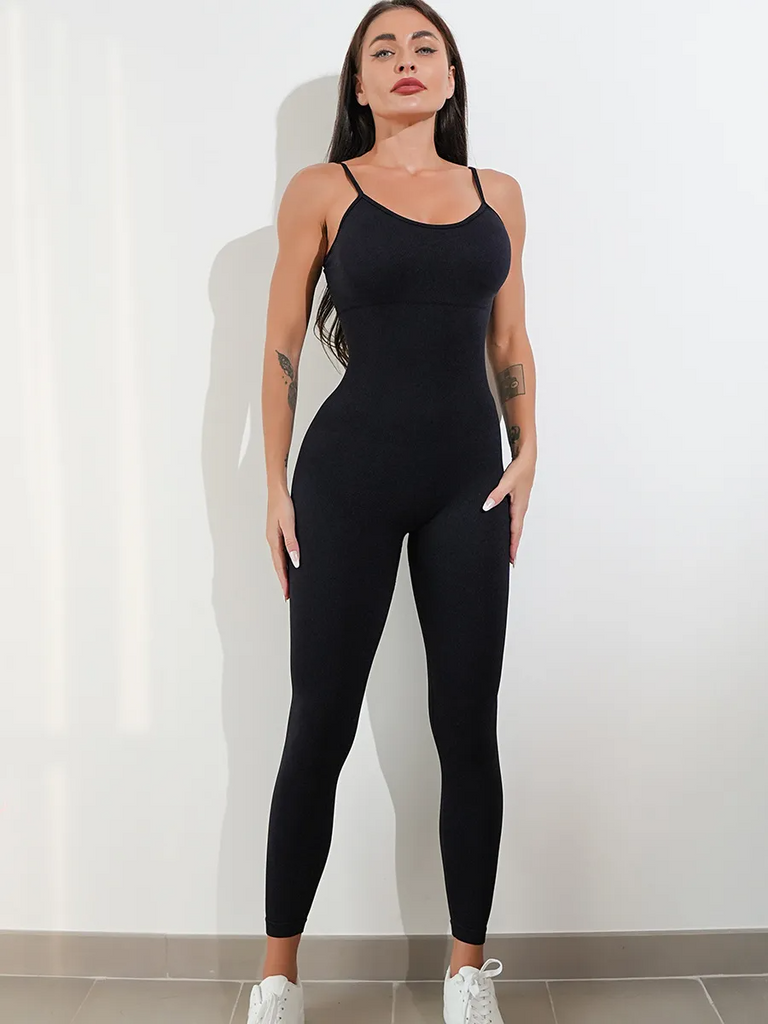 Women Fashion Sexy Solid Color Sling Sports Yoga Tight Jumpsuits