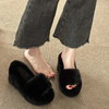 Autumn Winter Women Fashion Plush Warm Wedge Heel Home Slippers