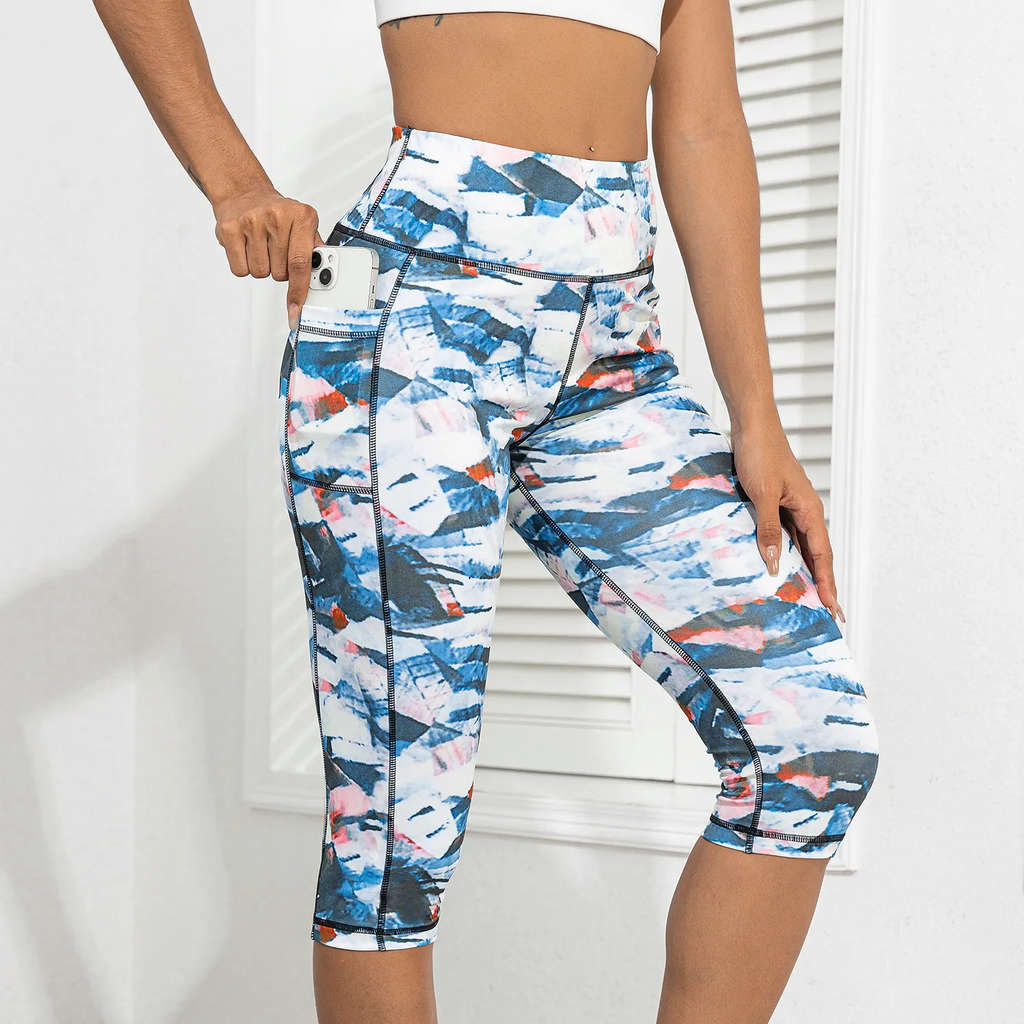 Women Fashion Geometric Print Hip Pocket Sports Fitness Yoga Pants