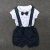 Kids Baby Girls Boys Summer Fashion Casual Cute Bow Small Sailing Pattern Lapel Romper Suspender Trousers Set