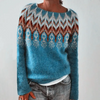 Women Fashion Round Neck Color Matching Knitted Long Sleeve Sweater