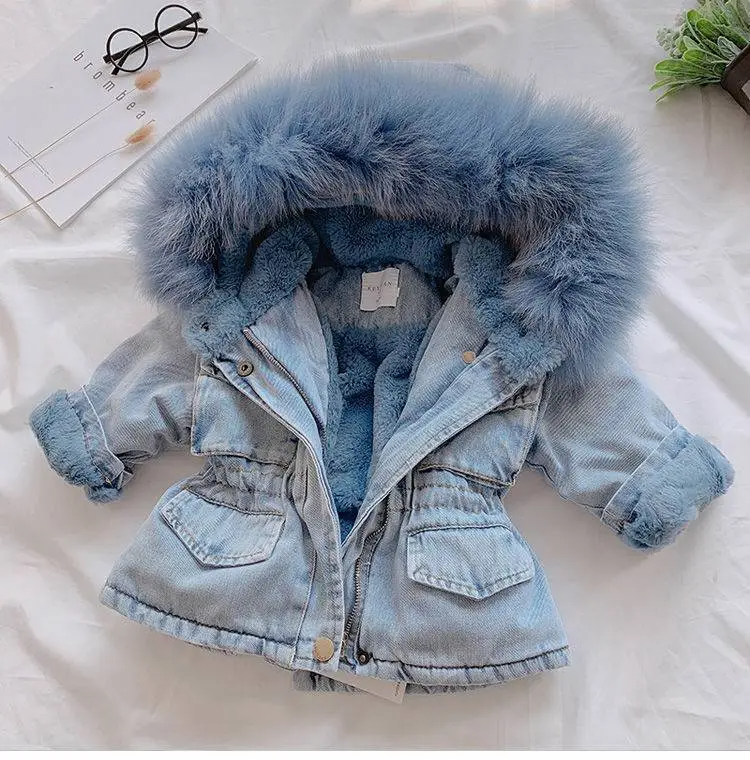 Kids Toddler Girls Boys Autumn Winter Fashion Casual Cute Solid Color Woollining Denim Coat