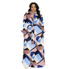 Women Ramadan /Eid Fashion Casual Geometric Printing Lapel Single-Breasted Long Sleeve Dress