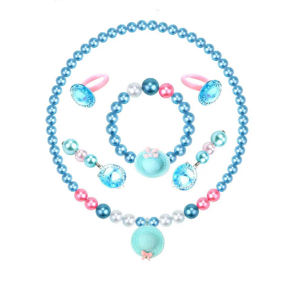 Children Kids Baby Fashion Girls Princess Necklace Earrings Bracelet Ear Set