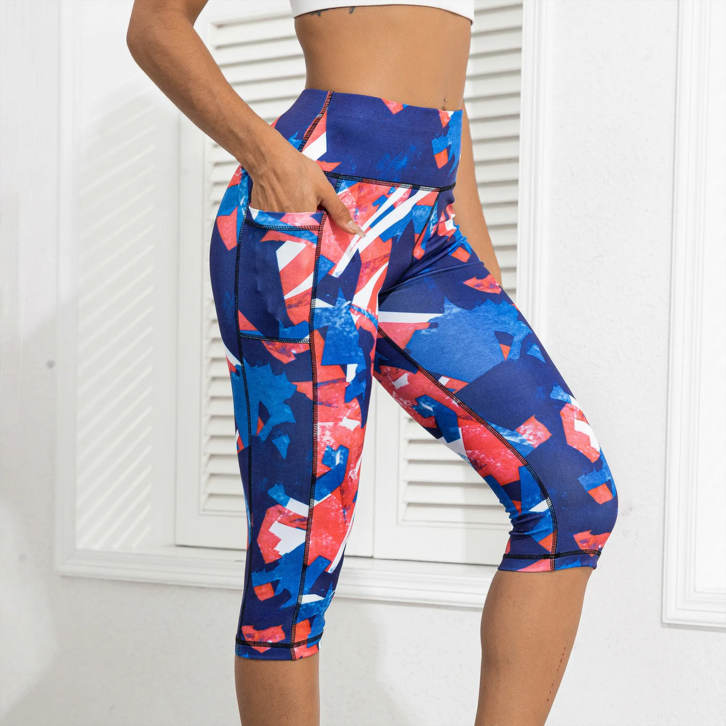 Women Fashion Geometric Print Hip Pocket Sports Fitness Yoga Pants