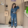 Kids Teen Girl Fashion Irregular Denim Two-Piece Set