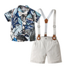 Kids Toddler Boys Summer Fashion Casual British Style Bow Floral Lapel Shirt Suspender Trousers Boys Party Clothing Set