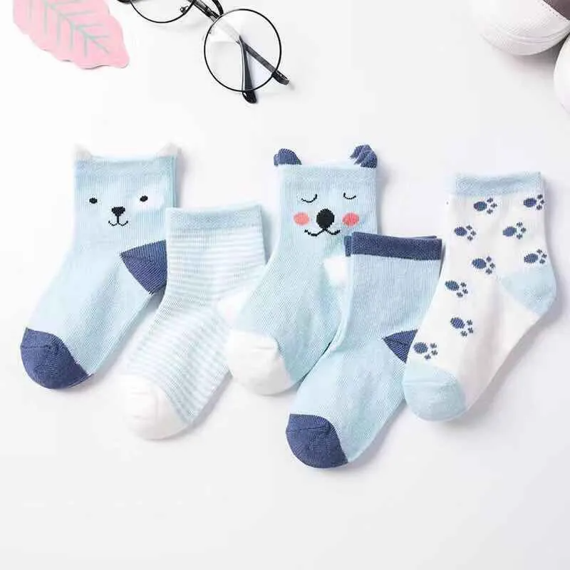 5pairs/Set Kids Cute Cartoon Striped Comfortable Breathable Elasticity Socks