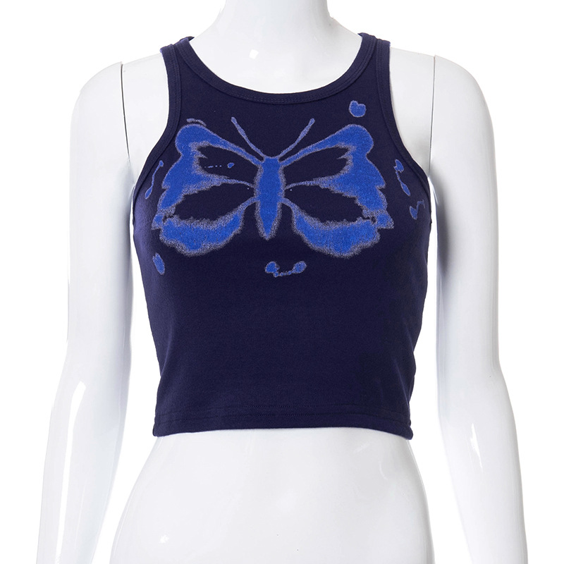 Fashion Edgy Women Simple Butterfly Print Cropped Tank Top