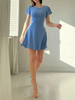 Elegant Women Fashion Spring Solid Color Short Sleeve Office Chic Midi Dress