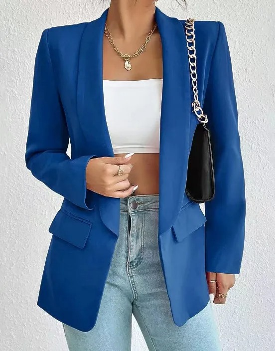 (Buy 1 Get 1) Women Solid Color Casual Lapel Long Sleeve Blazer Coat