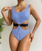 Fashion Vertical Stripe Print Sexy Women One-Piece Swimsuit