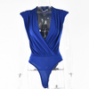 Elegant Women Solid Color Sleeveless Padded V Neck Wrap Blouse Office Chic Bodysuit