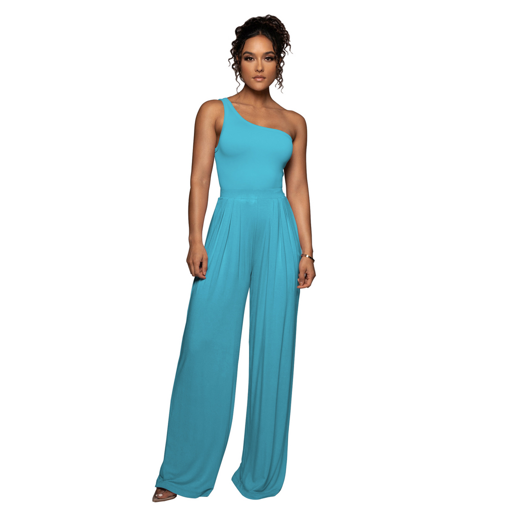 Women One-Shoulder Wide-Leg Pants Fashion Two-Piece Set